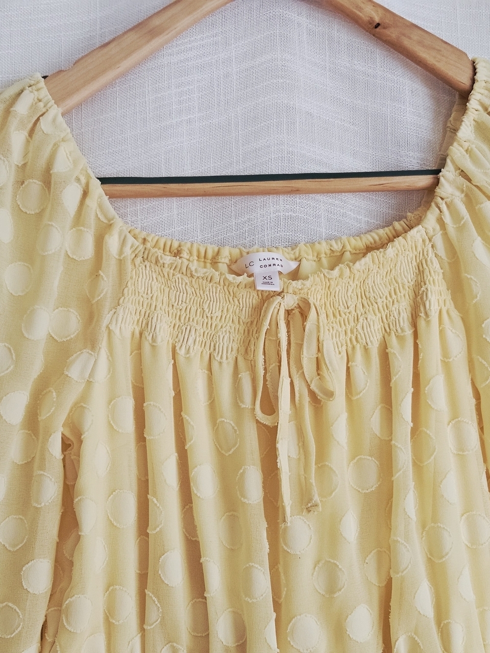 LC Lauren Conrad Yellow Clip Dot Smocked Peplum Top - Size XS - Picture 6 of 12